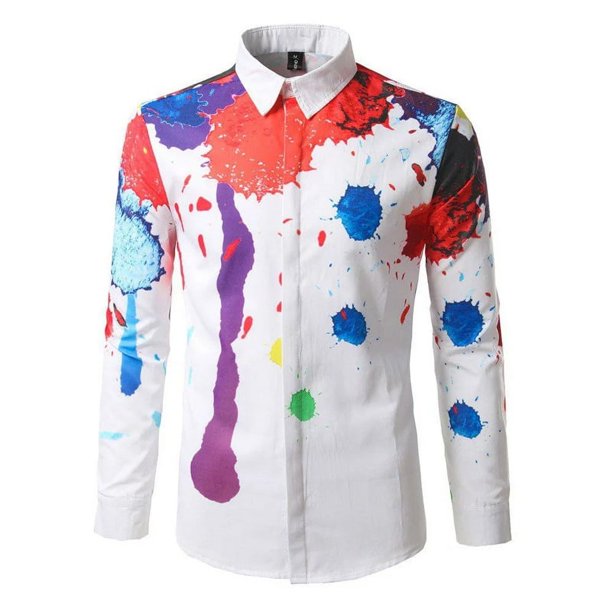 Camisa de traje con solapa de manga larga para hombre, ropa informal con estampado de tinta de color grafiti, material de alta calidad, moda nueva