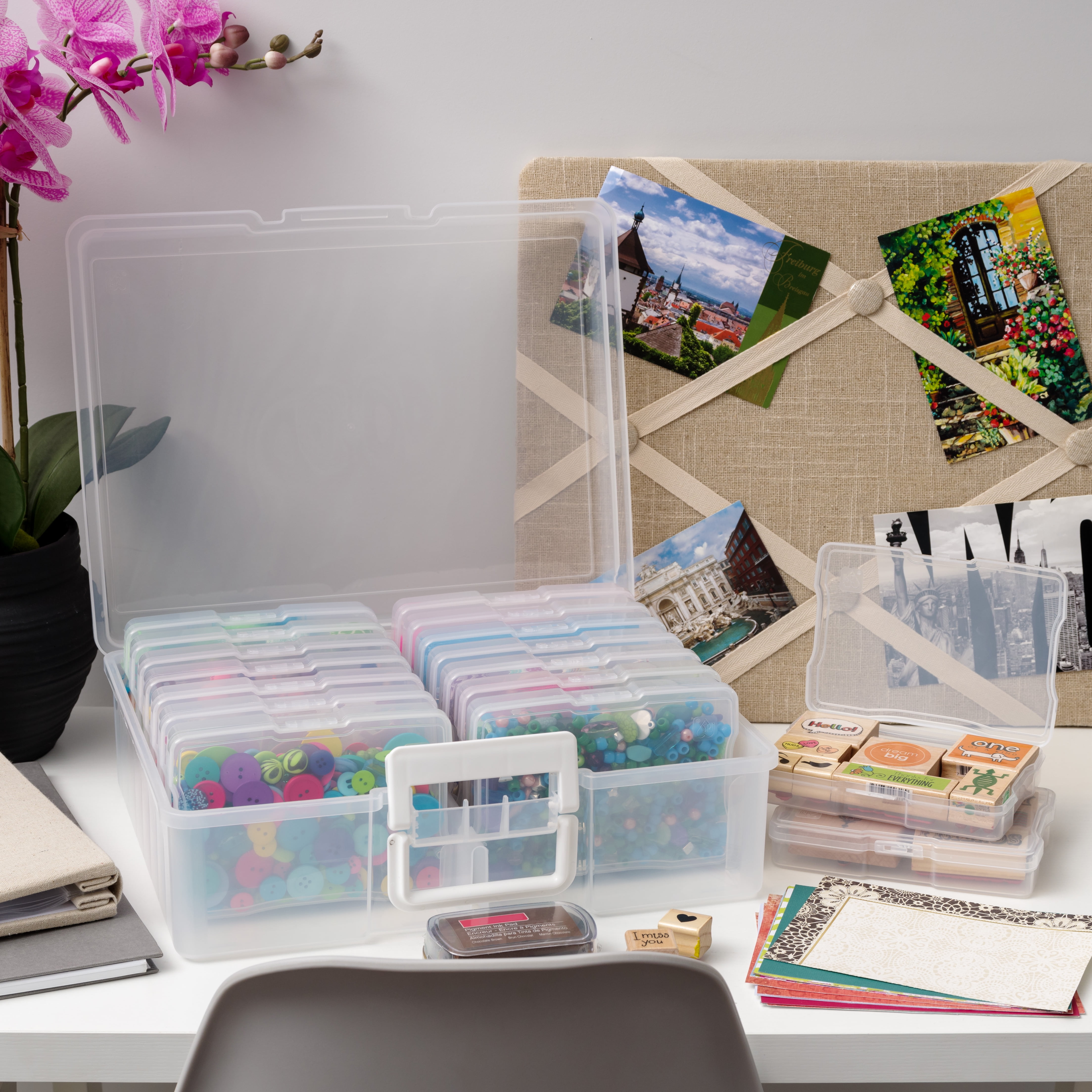 IRIS 4" x 6" Photo Storage Organizer Box Craft Keeper Scrapbooking Stationery, Transparent Clear