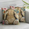 thumbnail image 3 of nygtbtfer Decorative Throw Pillow Set of 2, Hello Peeps Pink Stripe Rabbit Porch Home Decor, Floral Wreath Farmhouse Outdoor Sofa Couch Cushion Case White, 3 of 7