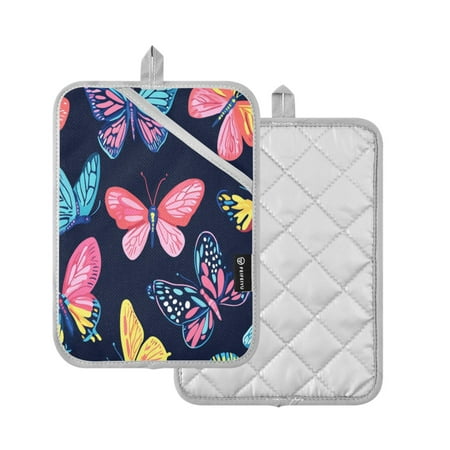 

2-Pack Pot Holders Heat Resistant Kitchen Oven Mitts 7x9.8in for Oven Microwave & BBQ Pattern Of Colorful Butterflies