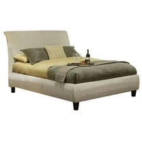 Queen Low Profile Platform Bed Upholsered In Beige