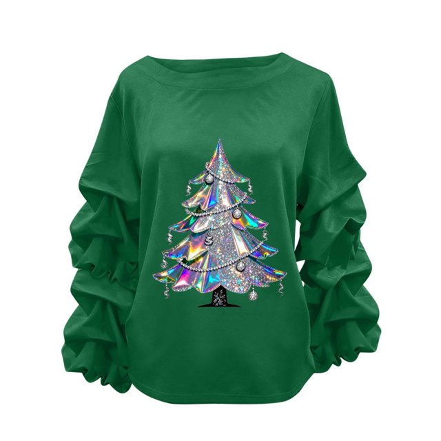 Chandail en Molleton pour Femmes Mode Hiver Manches Irrégulières Col Rond Chandail Décontracté Ample Surdimensionné Chemises Dames Vert G