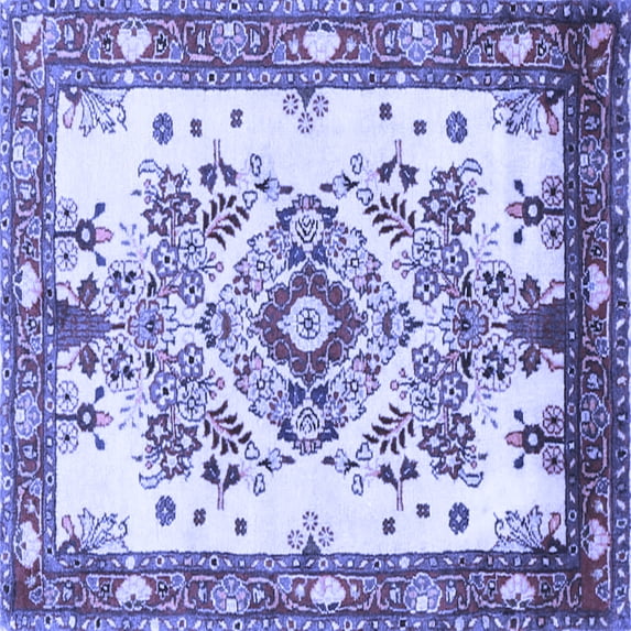 Ahgly Company Machine Washable Indoor Square Medallion Blue Traditional Area Rugs, 7' Square