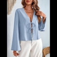 thumbnail image 4 of Camisa Y2K para Mujer, Blusa con Mangas Acampanadas y Cuello en V, Estilo Casual. Azul XL, 4 of 7