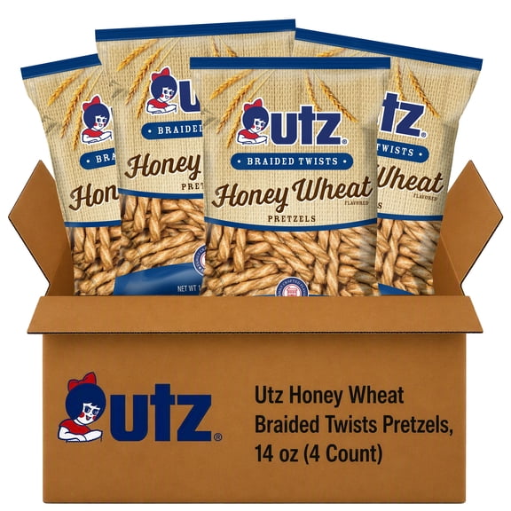 Utz Honey Wheat Braided Twists Pretzels, 14 oz (4 Count)