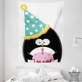 thumbnail image 1 of Birthday Decorations Tapestry, Adorable Funny Peinguin with Party Hat and Cake Newborn Cartoon Style, Wall Hanging for Bedroom Living Room Dorm Decor, 60W X 80L Inches, Multicolor, by Ambesonne, 1 of 2