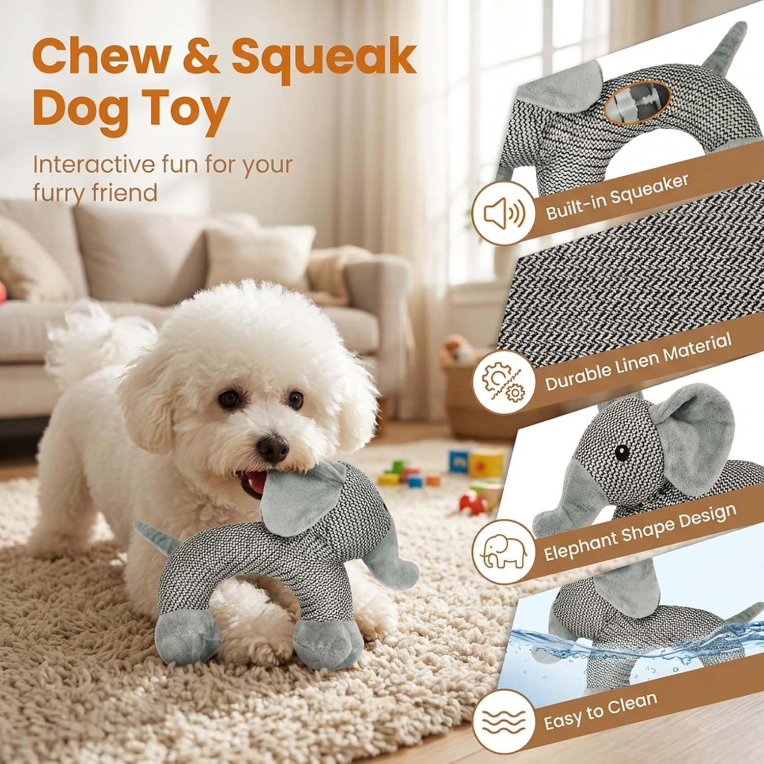 2-Pack Linen Dog Chew Toys - Safari Companions Animal Shaped Natural Linen Chew Toys for Teething Puppies & Small Breed Dogs-yj