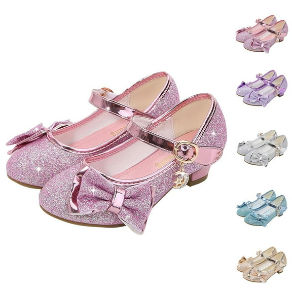HaiMao Girls Dress Shoes Mary Jane Wedding Party Heel Glitter Bow Princess Flower Shoes for Kid Toddler Silver 14 Years