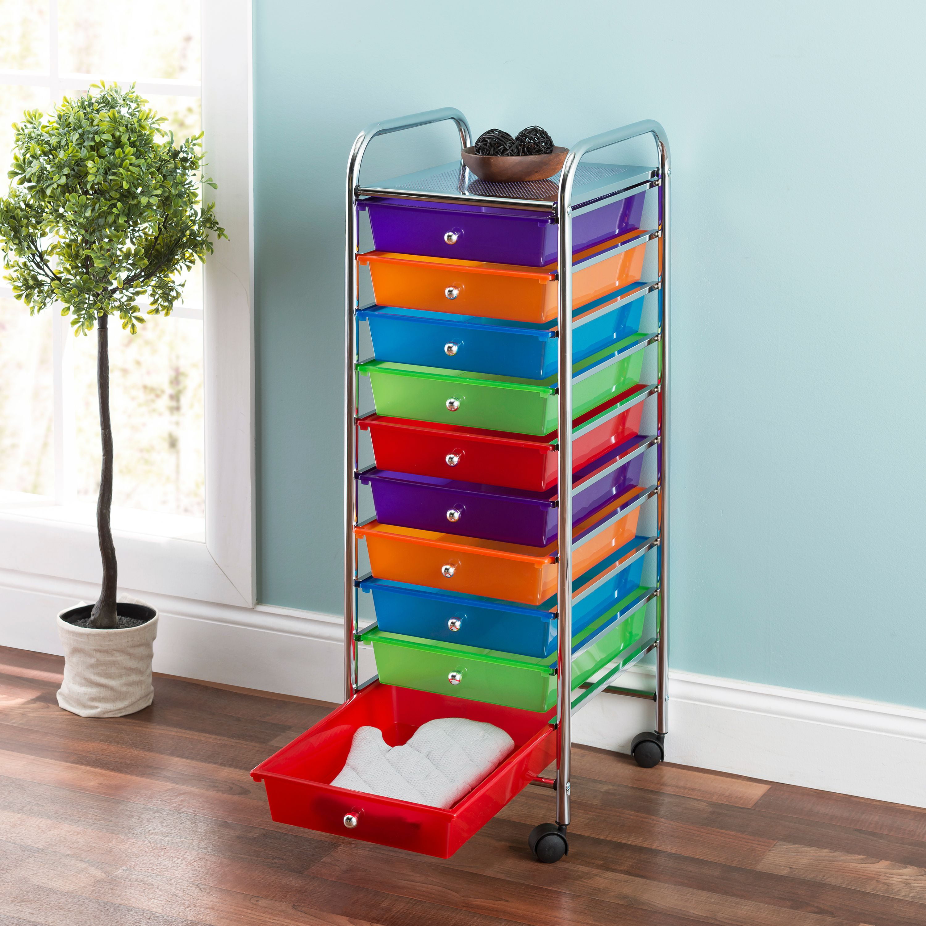 10 Drawer Rolling Cart, MultiColor