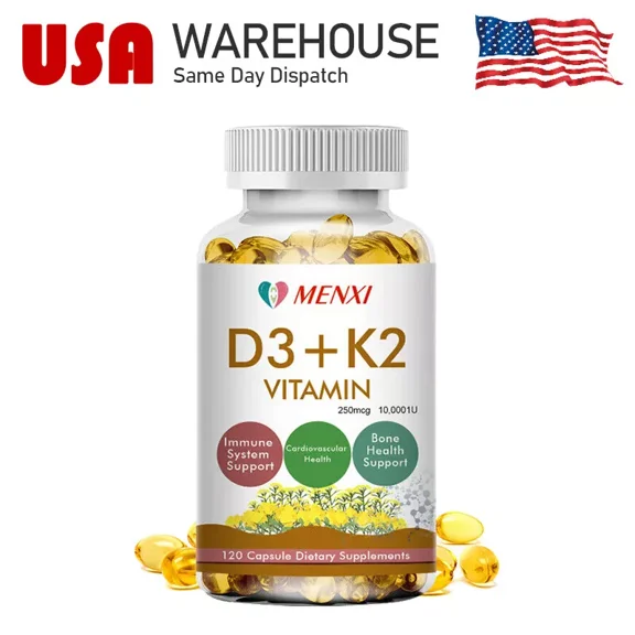 MENXI Vitamin D3   K2 10000 IU Capsules Daily Supplement Support Immune System Bones Healthy Heart 120 Capsules