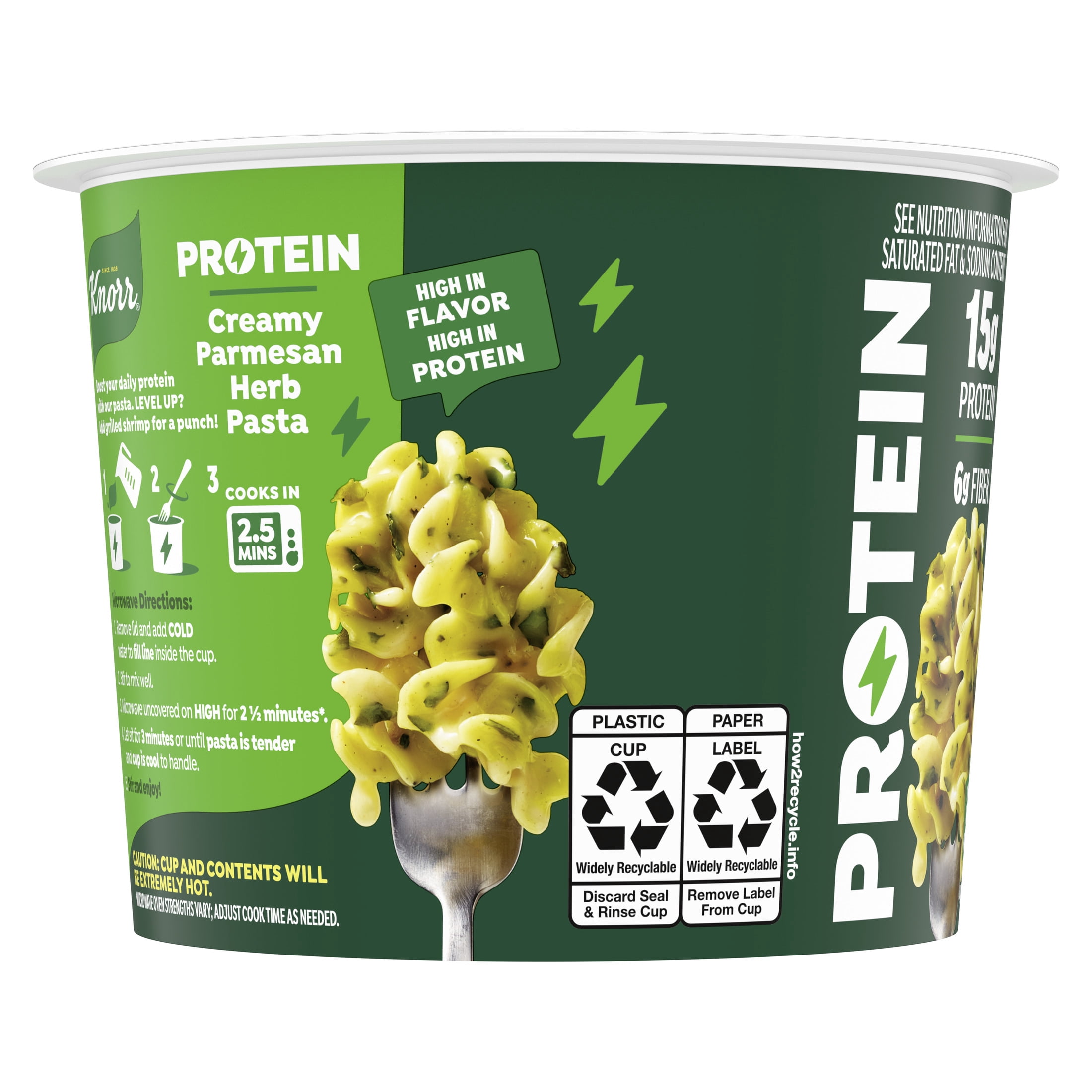 Knorr Protein Creamy Parmesan Herb Pasta Cup, Made with Real Parmesan, 15g of Protein, 2.6oz