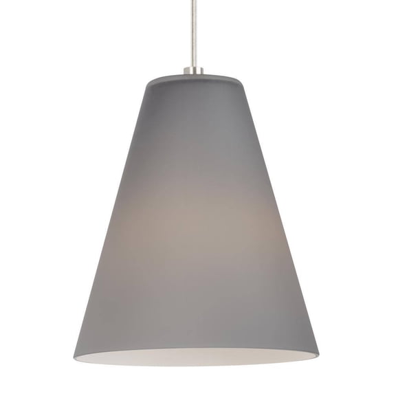 Open Box Generation Lighting Mati 7.5 in. W x 8.9 in. H 1-Light Smoked Matte Gray Etched Glass Shade Modern Cone Pendant with Satin Nickel Canopy