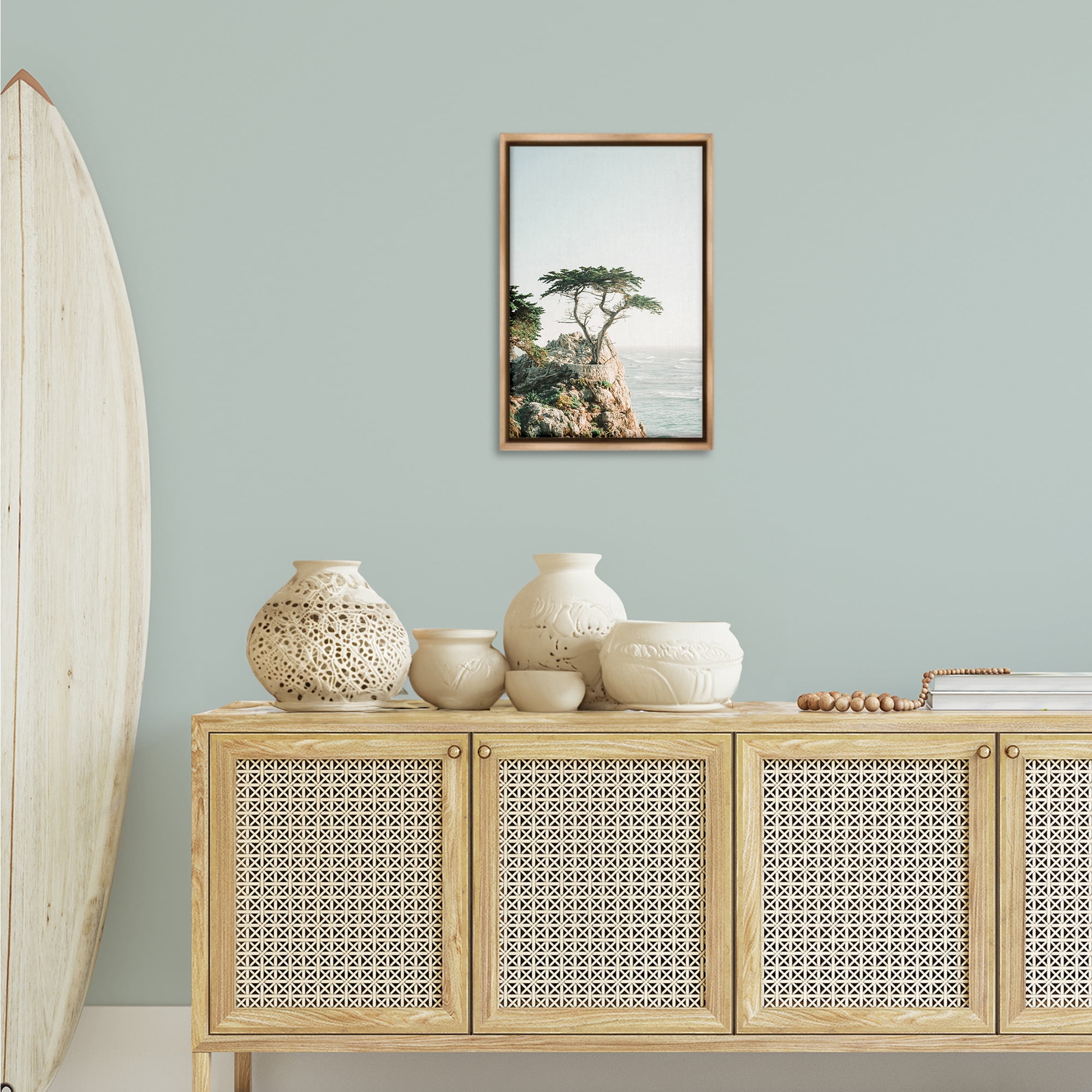 Stupell Industries Tree on Beachside Cliff Nautical & Beach Photography Brown Floater Framed Canvas Art Print Wall Art, 17 x 25
