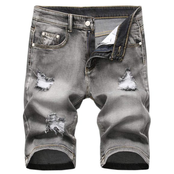 Betusline Mens Jean Shorts, Ripped Distressed Short Jeans Summer Casual Holes Denim Shorts Moto Style (38, Grey)