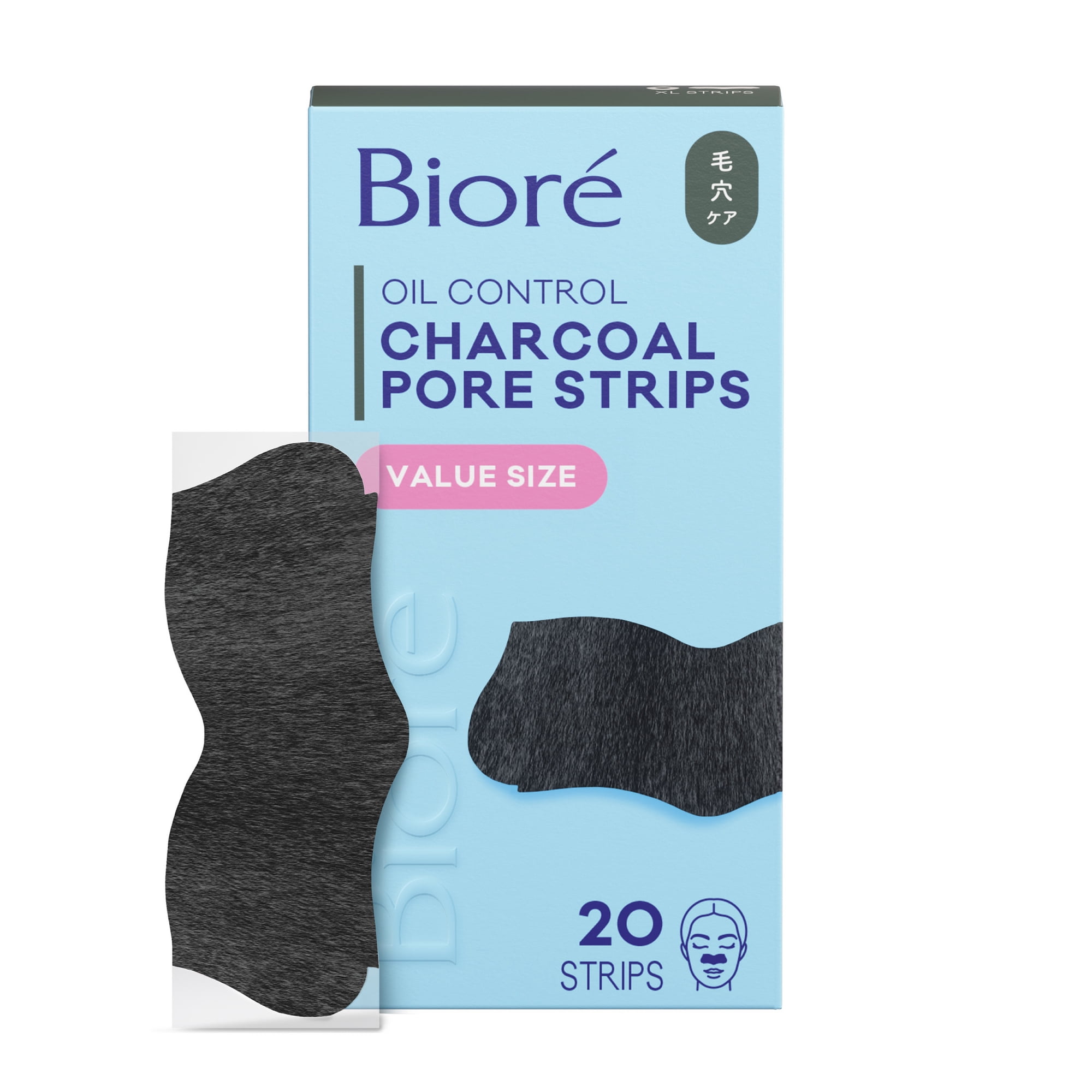 Biore Charcoal Blackhead Remover Pore Strips, Deep Cleansing Nose Strips for Skin Care, 20 Ct