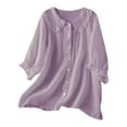 thumbnail image 3 of HOMBOM Purple Shirts for Women Cotton Trendy Puff Sleeve Solid Short Sleeve Collared Shirts 2XL, 3 of 3