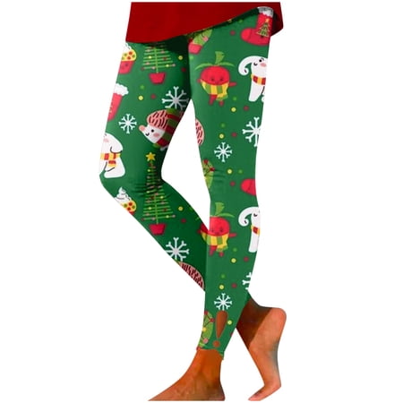 FYEGRE Womens Ultra Soft Brushed Leggings Pants Women s Festive Casual Leggings with Santa Deer Head Print Hollow Design Tight Pants for Yoga Fitness and Lifting Green XL
