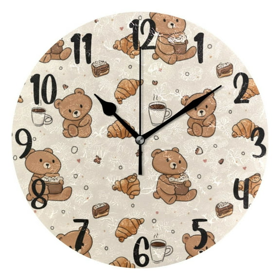 10" Quartz Indoor Wall Clock, Silent Mechanism Clock Cute Teddy Bear