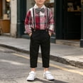 thumbnail image 6 of Boys' 2-Piece Formal Suspender Set Plaid Collar Long Sleeve Shirt Bow Tie Adjustable Suspender Cuff Dress Pants Wedding Party Outfit for Boys 0-10Y Red 0-8 Months, 6 of 7