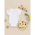 thumbnail image 3 of Suealasg Baby Girl Clothes 3 6 12 18 Months Short Sleeve Letter Print Romper +Lemon Print Shorts +Hairband 3Pcs Newborn Girls Summer Outfit, 3 of 7
