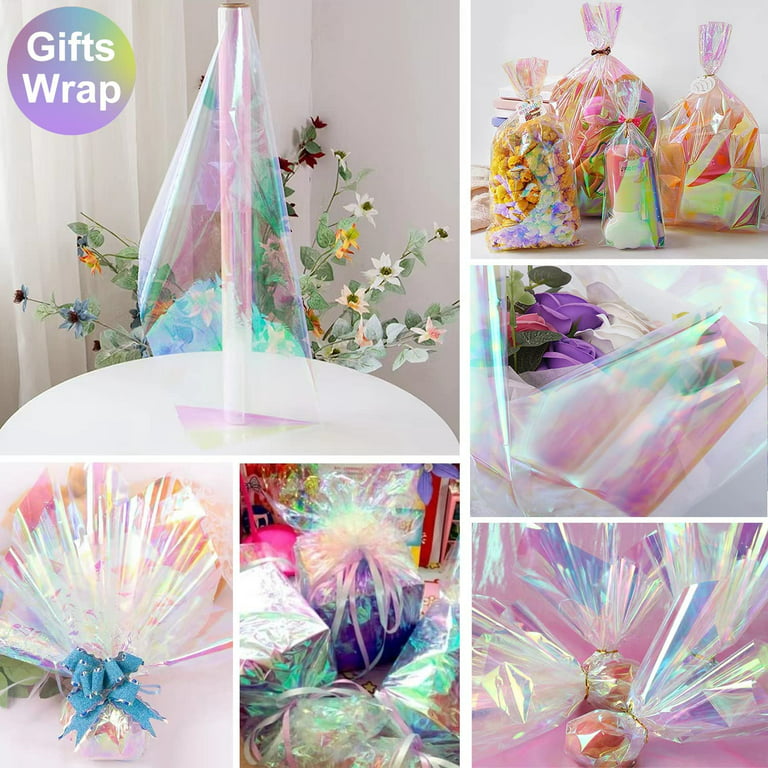 JOYIT Iridescent Cellophane Roll, Iridescent Wrapping Paper Cellophane Wrap for Gift Baskets Iridescent Film for DIY Wrapping, Gift Baskets, Treats