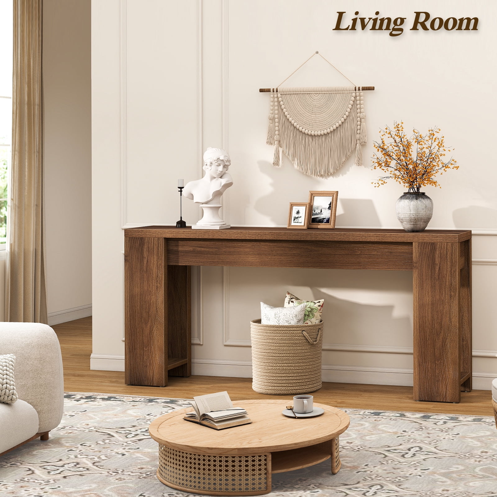 71 Long Console Table, Wood Farmhouse Entryway Table for Living Room,Narrow Sofa Table for Front Door,Entry, Hallway,Walnut
