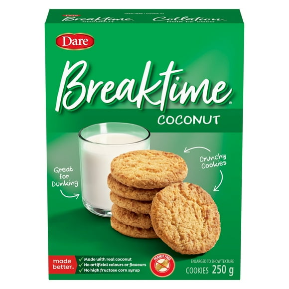 Breaktime biscuits à la noix de coco 250g, Dare Foods, fabriqué au Canada, sans arachides 250g