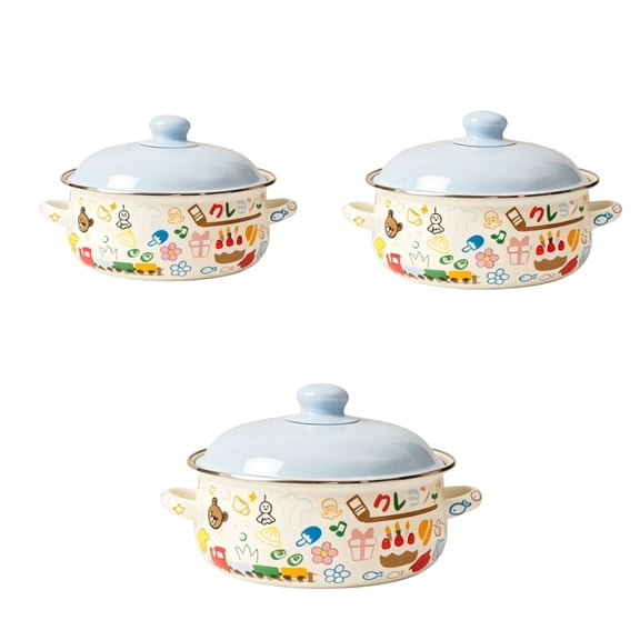 HRWGMUKVBG 3-Piece Exquisite Enamel Cookware Set,Multifunctional Pot Set Including Soup Pot & Stew Pot,Tableware,Handmade Fired,Ideal for Restaurant,Home Kitchen,Cute Pets (3pcs)