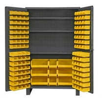 Durham JC-137-3S-95 14 Gauge Flush Door Style Lockable Cabinet with 137 Yellow Hook on Bins & 3 Adjustable Shelves, Gray - 48 in.