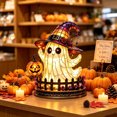 thumbnail image 6 of MYUNNIL Halloween Witch Ghost Night Light Stain Glass Wizard Hat USB Powered LED Lamp, Pumpkin Lantern 11.81 Inch, 6 of 8