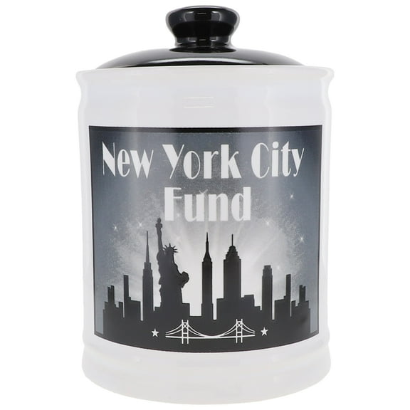 Cottage Creek Ceramic White Piggy Bank, New York City Theme