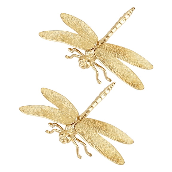 2Pcs Mini Dragonfly Sculpture Golden Brass Insect Statues Ornament Good Luck Animal Vintage Small Decor Figurines