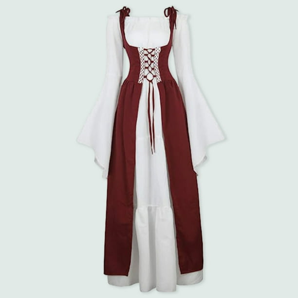 Vestido largo estilo renacimiento medieval para mujer ropa de fiesta plisada suelta