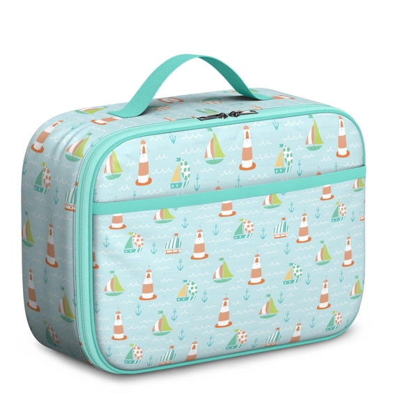 Sac à Lunch – Ancre Nautique Bateau Côtier Vagues Marines Phare Océan Ancre Carte Plage Tropicale Été Boussole Sac à Lunch Isolé pour École et Voyage