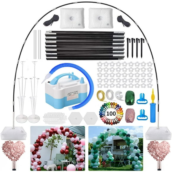 Balloon Arch Kit and Balloon Pump, 2 PCS Table Stand, 10Ft Wide Adjustable Balloon Arch Stand with 100 Pcs Metal Balloons for Wedding Baby Shower Graduation Birthday Party Supplies Deco