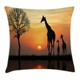 thumbnail image 1 of Wildlife Decor Throw Pillow Cushion Cover, Giraffes on Bushes by Lake Surface Horizon in the Middle of Nowhere Image, Decorative Square Accent Pillow Case, 18 X 18 Inches, Orange Black, by Ambesonne, 1 of 2