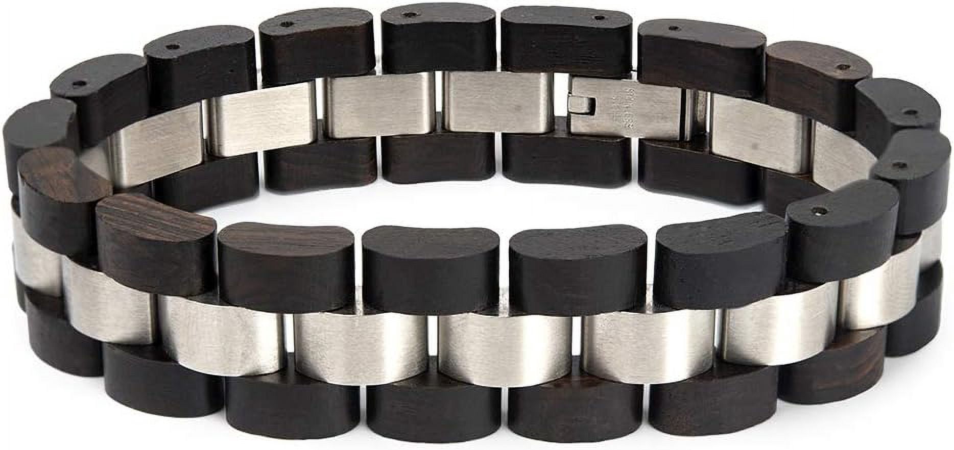 Wollet Wooden Bracelet for Men Stainless Steel Wood Jewelry Great Gift for Men,7.4 inches