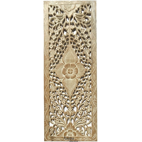 Floral Wood Carved Wall Panel. Wall Hanging. Decorative Contemporary Wall Panel. 35.5"x13.5"x0.5" Color Option Available