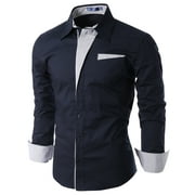 Doublju Mens Slim Fit Cotton Long Sleeve Button Down Shirts Image 1 of 2