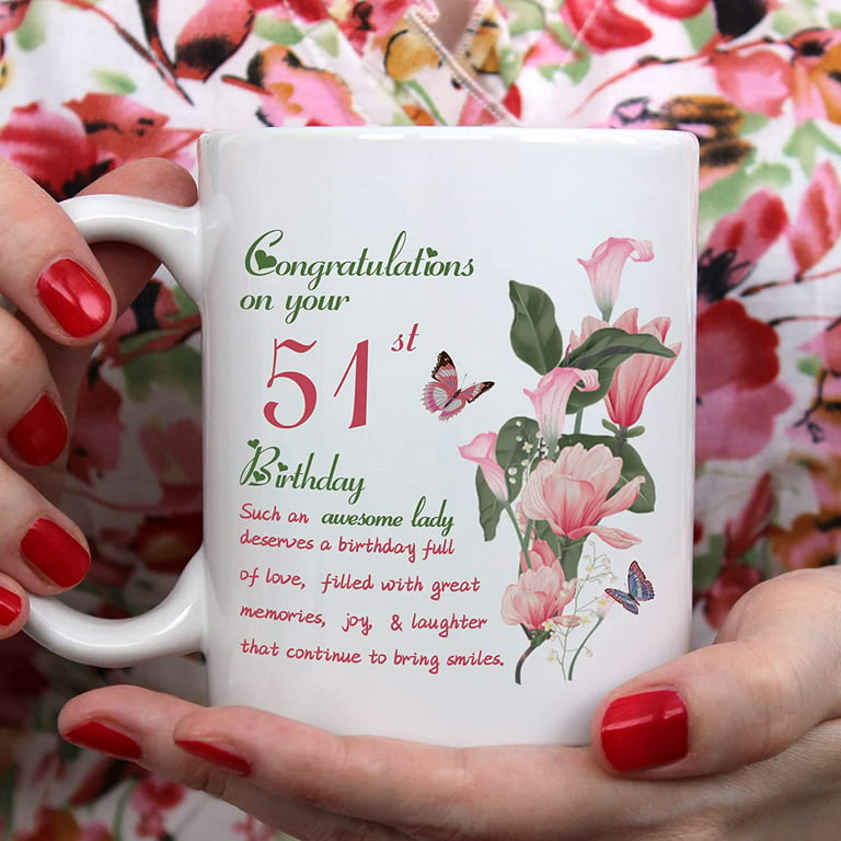 51st Birthday Gifts for Women - Congratulations on Your 51st Birthday  Awesome Lady Mug - 51st Birthday Gifts for Wife Mom Friend Sister Aunt  Coworker - 11oz Coffee Mug 