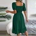 thumbnail image 3 of Womens Casual Dresses Spring Summer Square Neck Solid Color Short Sleeve Ruffled A Line Women Dress Streetwear, 3 of 7