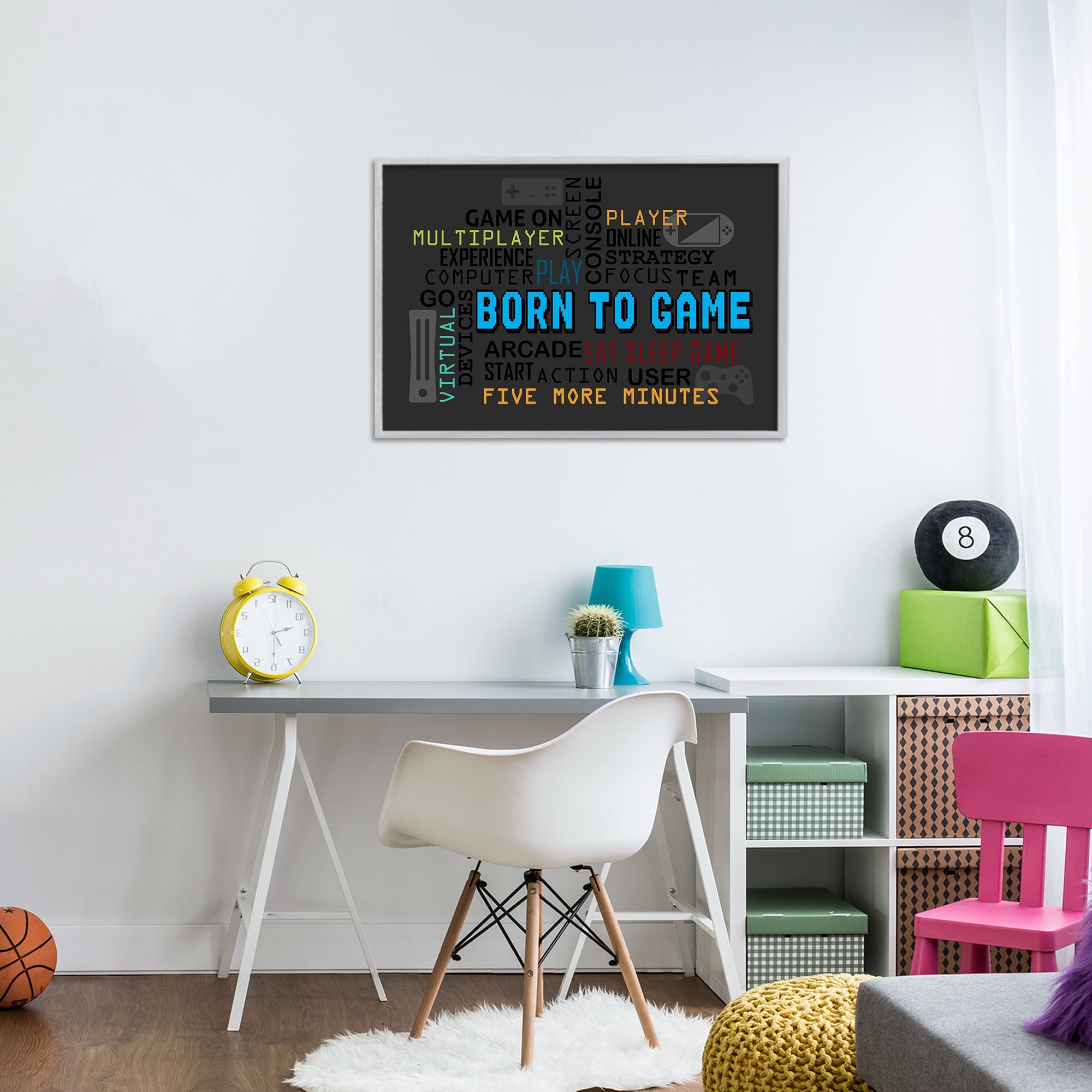 Stupell Industries Born To Game Arcade Gray Framed Giclee Art, design by Kim Allen