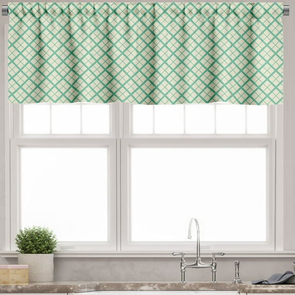 Ambesonne Retro Valance Pack of 2, Checked Pattern Lines, 54"X18", Green and Cream