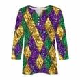 thumbnail image 4 of Giftesty Women's Carnival Print V Neck Button Sequin Loose 3/4 Sleeve Casual T-Shirt for Holiday Daily Wear, 4 of 5