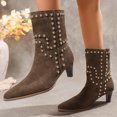 thumbnail image 2 of Xfvqtps Studded Ankle Boots for Women Winter Low Heel Slip on Booties Pointed Toe Suede Casual Fashion Boots Comfortable Shoes Brown, 2 of 9