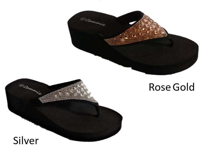 rose gold flip flops with rhinestones