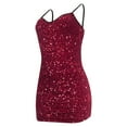 thumbnail image 6 of Bodycon Dresses for Women Short Sparkly Glitter V Neck Spaghetti Strap Dress Formal Party Prom Slimming Gowns Hot Pink S, 6 of 6