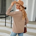 thumbnail image 4 of CQONEPT Women's Long Sleeve V Neck Tops Textured Knit Button Pullover Top Casual Loose Fit Fall Fshion Tunic Shirts Khaki 2XL, 4 of 6