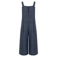 thumbnail image 6 of Breezora Women's Boho Floral Wide Leg Jumpsuit Casual Pleated Overalls with Pockets Summer Comfort Romper M Size Dark Gray, 6 of 9