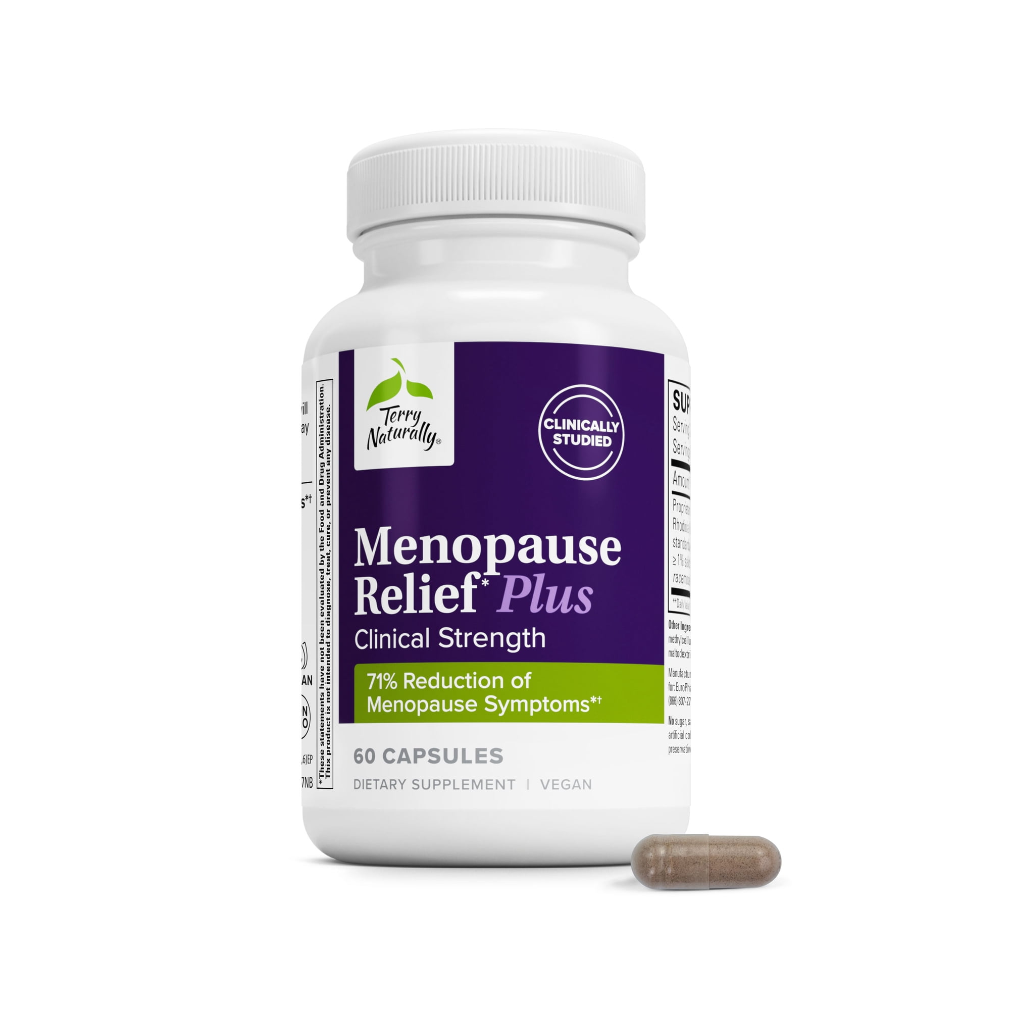 Terry Naturally Menopause Relief Plus - Rhodiola & Black Cohosh Complex, 60 Vegan Capsules